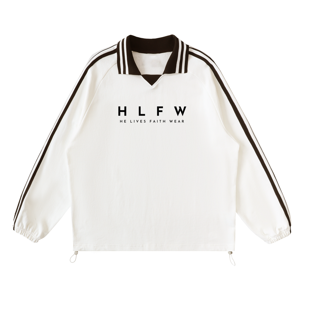 Contrast Striped Lapel Collar Sweatshirt